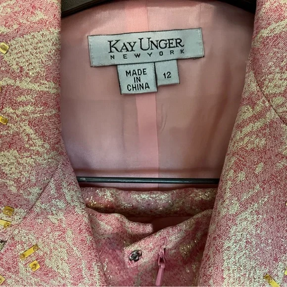NWT Kay Unger Pink and Gold Women's Blazer and Skirt Set - Picture 3 of 5